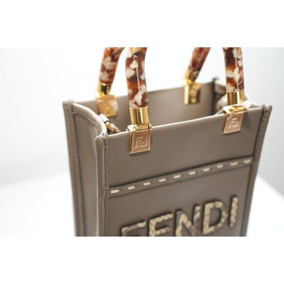 Fendi Sunshine Shopper small Leather 2 Way Handbag Brown 8BS051 - Picture 3 of 12